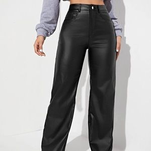 SHEIN high waist black leather look
